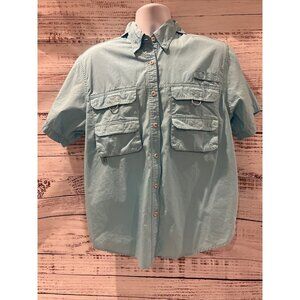 World Wide Sportsman Blue Short Sleeve Button Down Shirt Lightweight Men's Large